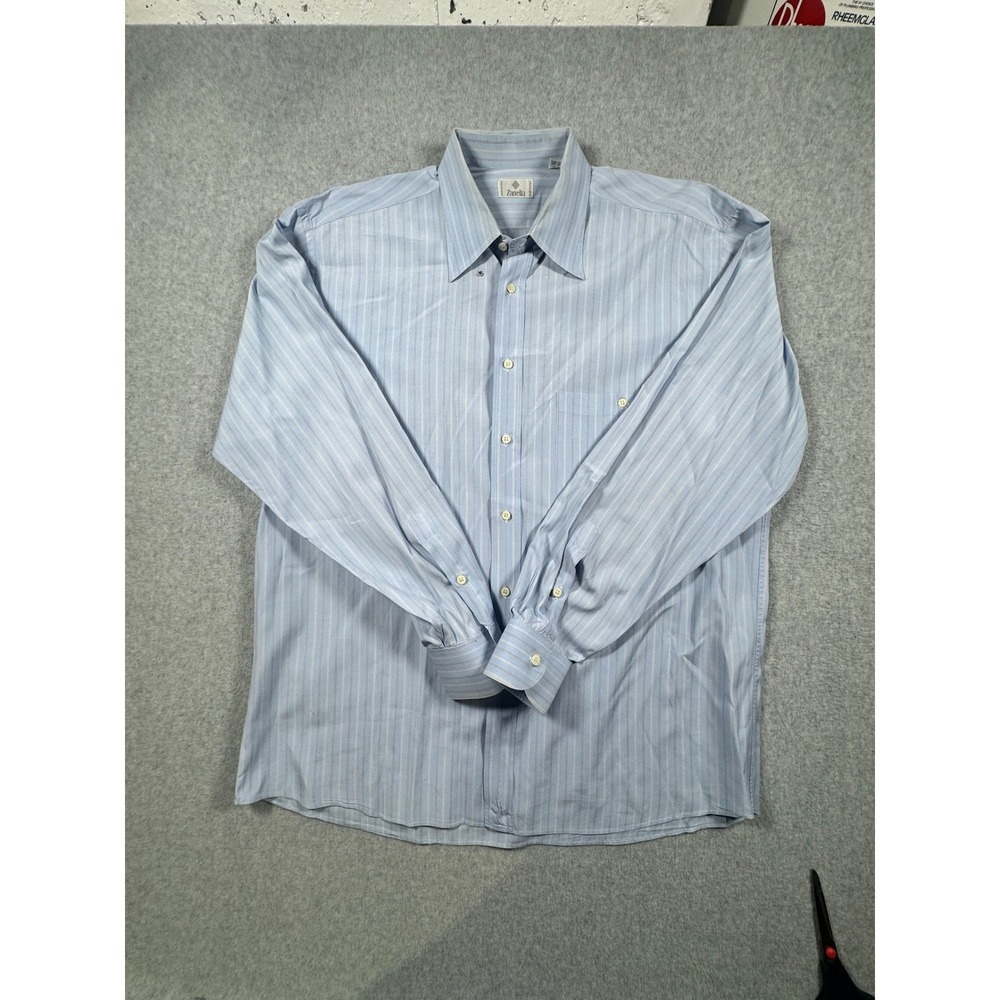 Zanella Mens Blue Striped Button Down Dress Shirt Size 17 43 Made Italy Cotton